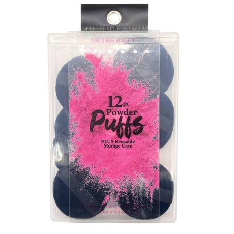 TruBeauty Black 12pc Powder Puffs & Case