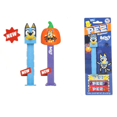 Pez Halloween Bluey Dispenser + 3 Candy On Blister Card In 12pc Counter Display