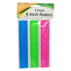3 Pc 6" Plastic Colored Rulers