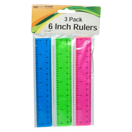 3 Pc 6" Plastic Colored Rulers