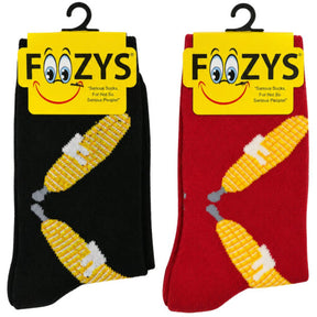FOOZYS Crew Socks Assorted Black & Red with Corn on the Cob Design Size 9-11