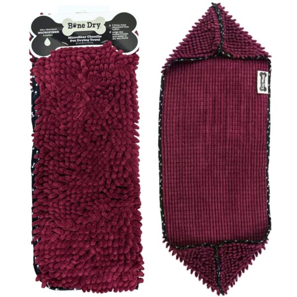Bone Dry Chenille Pet Drying Towel in Cranberry