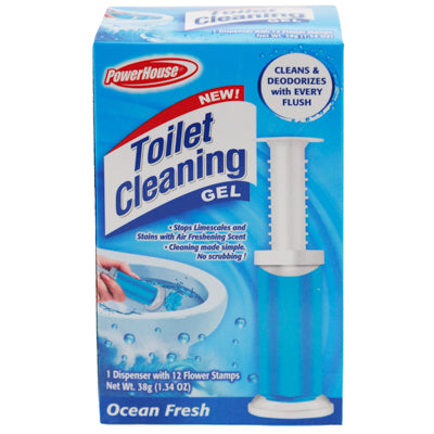 Toilet Cleaning Gel Kit 1.34oz Ocean Fresh 1 Dispenser & 12gel Stamps Powerhouse
