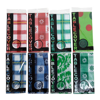 Tablecover Plastic Pe 54x108in 8ast All-over Prints Pbh