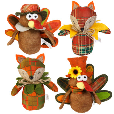 Harvest Turkey/fox Fabric Characters 4 Asst.5.5-7in Harv Ht