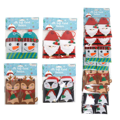 Gift Card Holder Felt 2pk Novelty Xmas 4ast 3x5in Mdsgstrip/pbslv