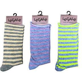 Legale 1 Pair Crew Socks Stripe Roll Top Ladies Shoe Size 4-10