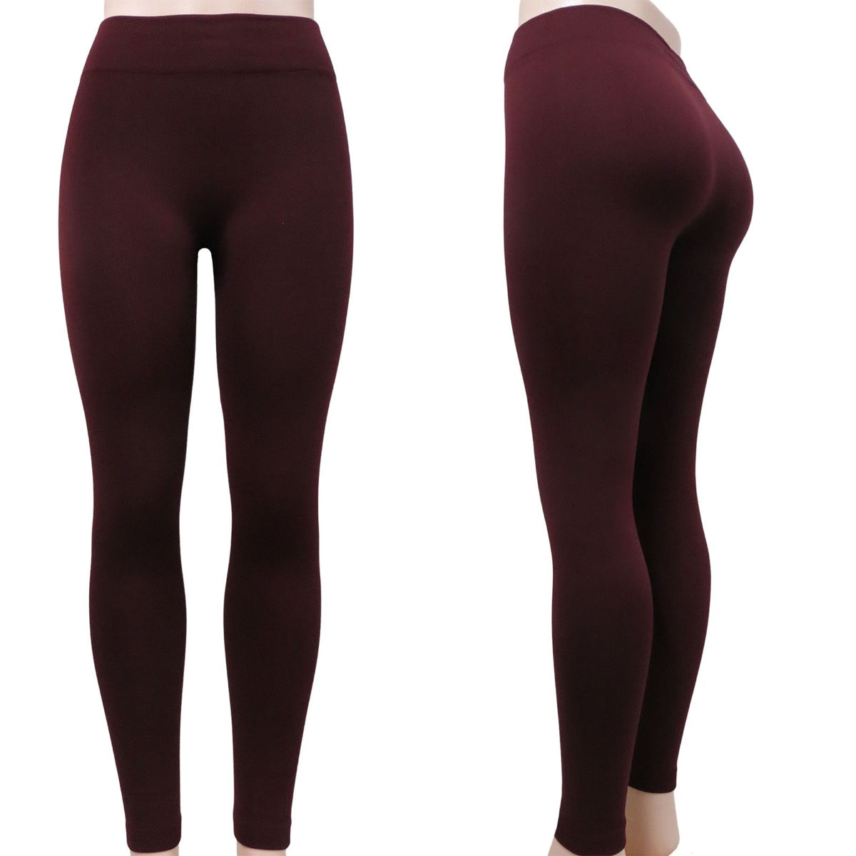 Women's Full Length Fleece-Lined Leggings - Burgundy