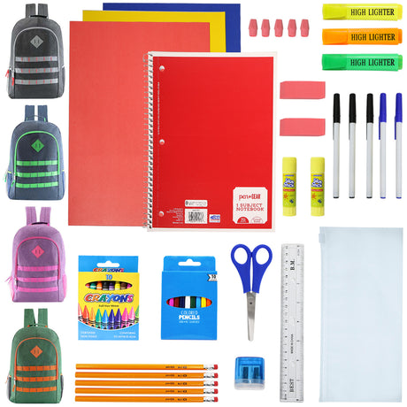 19" Classic Two Tone Backpacks & 50 PC. Middle School Supply Bundle - Embroidered Locker Loops