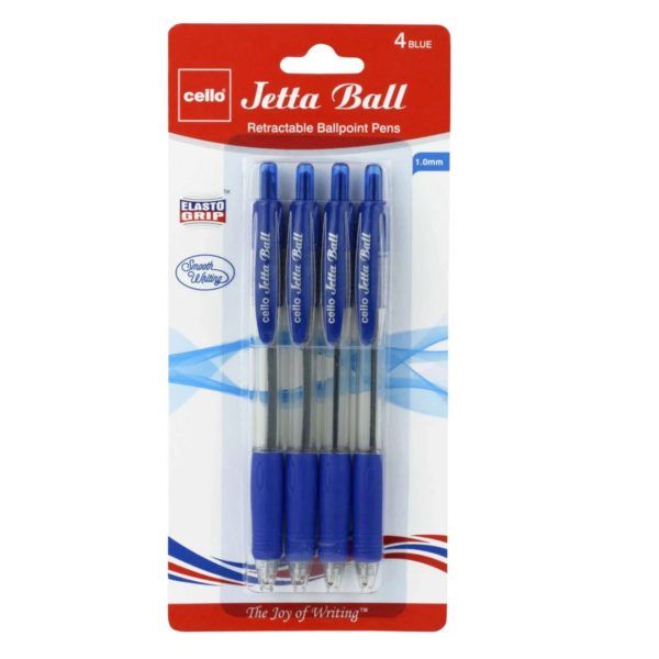Cello 4 Pack 1.0mm Jetta Retractable Ballpoint Blue Pens 