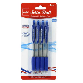 Cello 4 Pack 1.0mm Jetta Retractable Ballpoint Blue Pens 