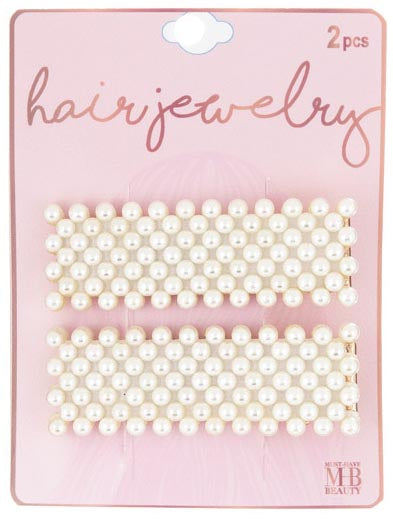 Hair Clips w/ Embellished Pearls - 2-Pack