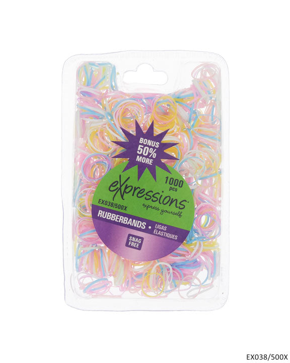 Plastic Mini Hair Elastic Rubber Bands - Clear Assorted Colors - 1000-Pack
