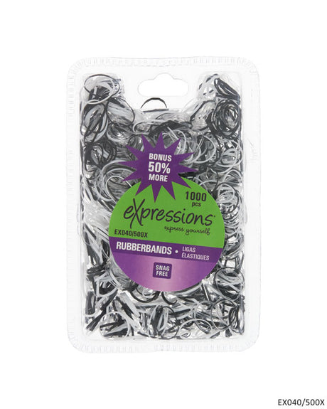 Plastic Mini Hair Elastic Rubber Bands - Black & White - 1000-Pack