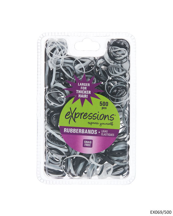 Large Hair Elastic Rubber Bands - Black & White - 500-Pack
