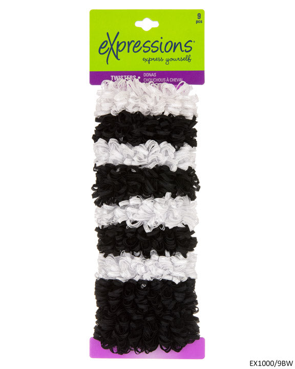 Soft Satin Ribbon Hair Twisters - Black & White - 9-Pack