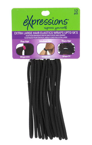 Extra-Large Black Hair Elastics - 12-Pack