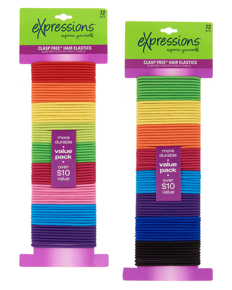 This value set includes 72 hair elastics in bright colors. These are designed to be 20X more durable than your average hair ties