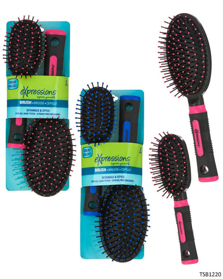 Paddle Cushion Hair Brush - Neon Colors - 2-Pack