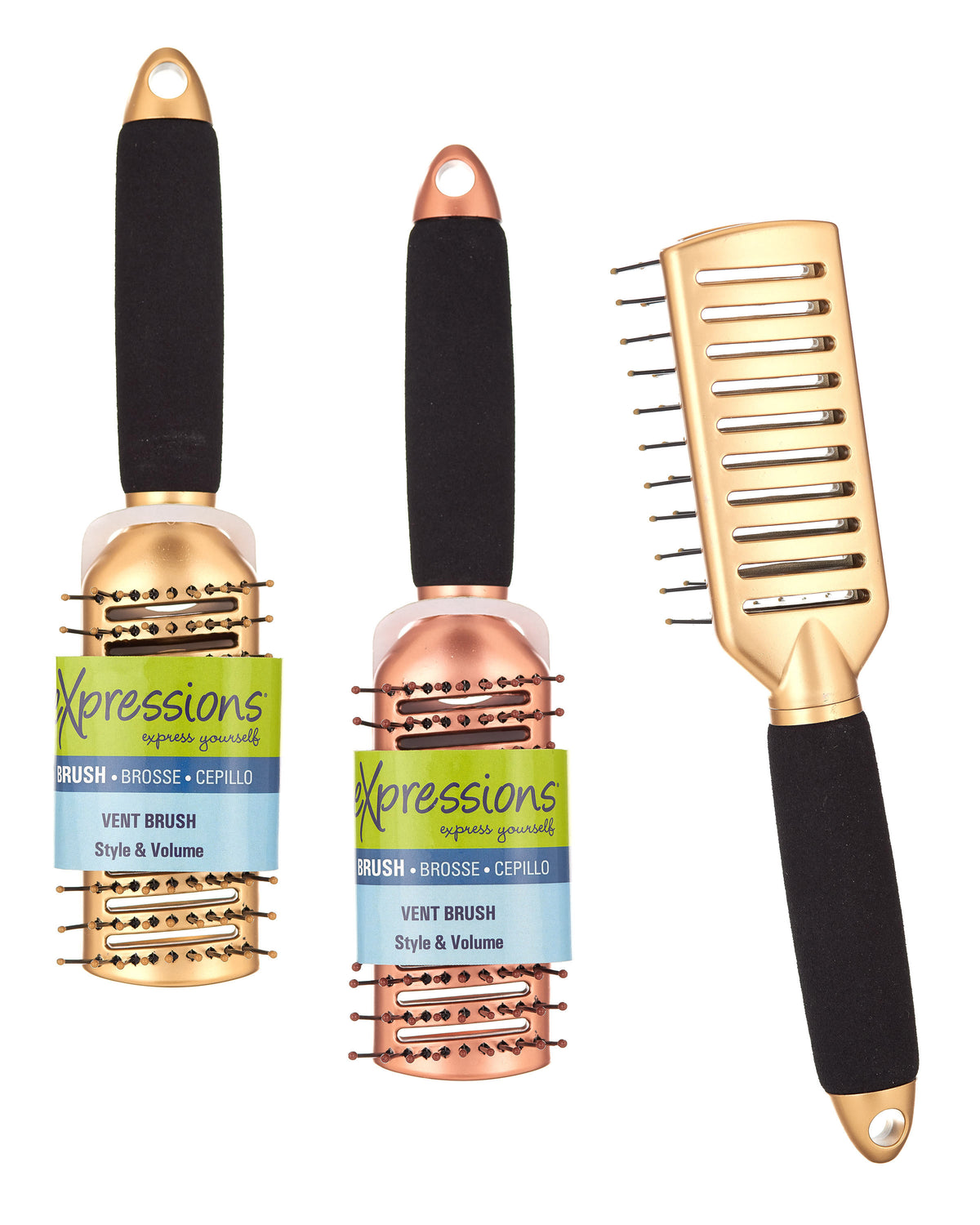 Metallic Vent Hair Brush w/ Rubber Embroidered Handle
