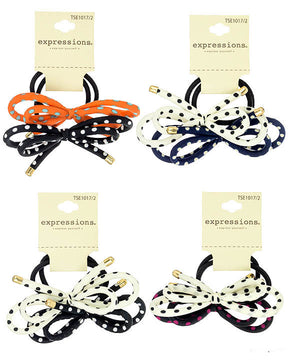 Assorted Ponytail Holder Set w/ Polka Dot Print - 2-Pack