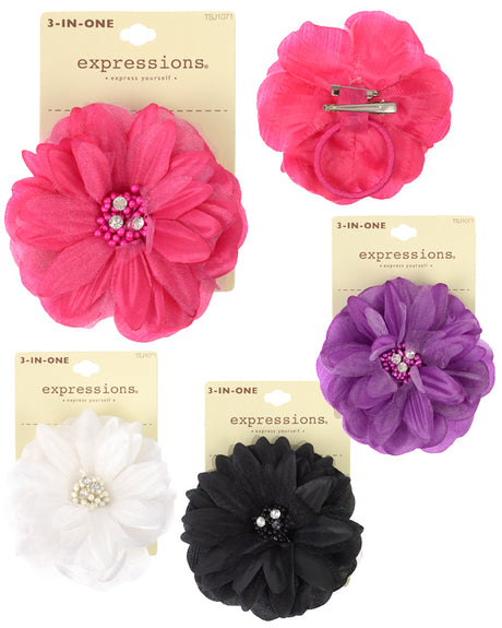 Flower Hair Clip Set w/ Hair Elastic