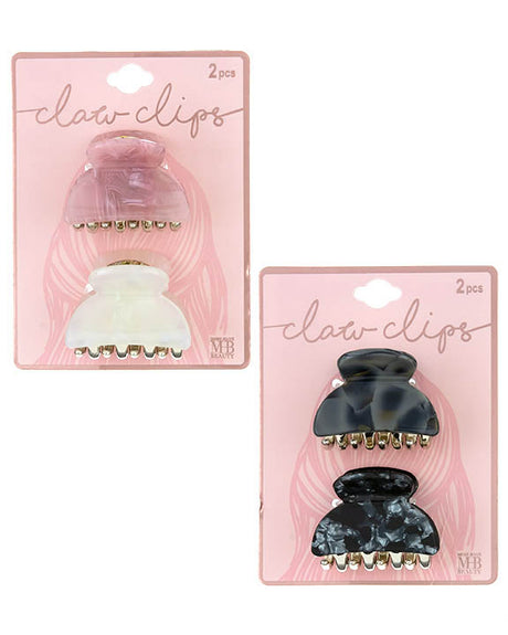 Acrylic Colored Claw Hair Clips w/ Gold Shimmer Teeth -2-Pack