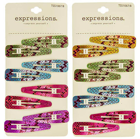 Colorful Reptile Print Hair Snap Clips - 8-Pack