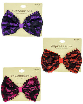 Lace Bow Hair Clips w/ Satin Binding - Assorted Colors