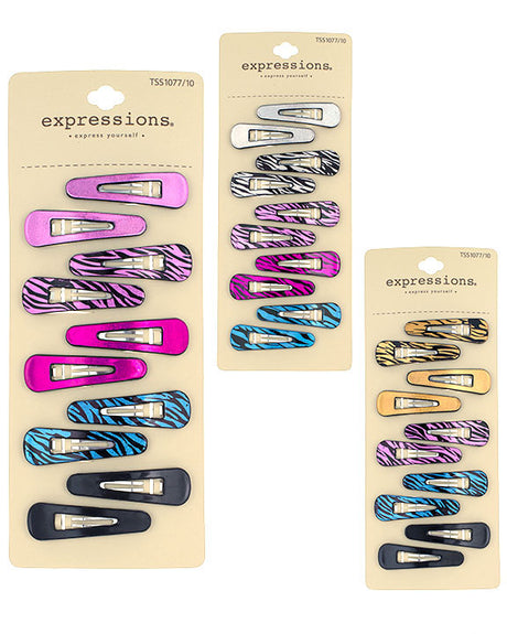 Metallic Hair Snap Clips w/ Reptile Prints & Solid Colors - 10-Pack