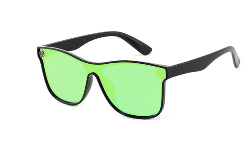 Unisex Deluxe Colorized Lens Beach Sunglasses - Black Frames - Green Lens