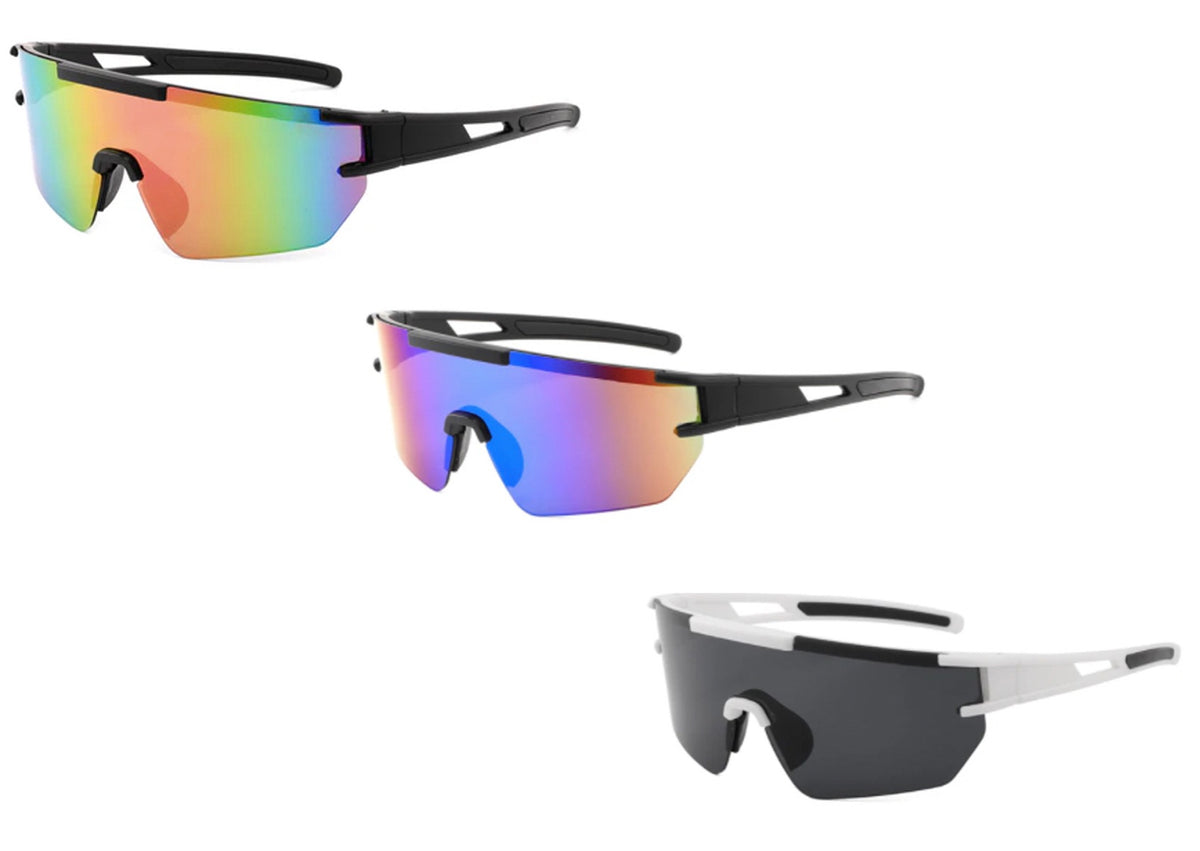Unisex Deluxe Sports Tinted Sunglasses w/ Solid Black Frames - Black & Ombre Lens