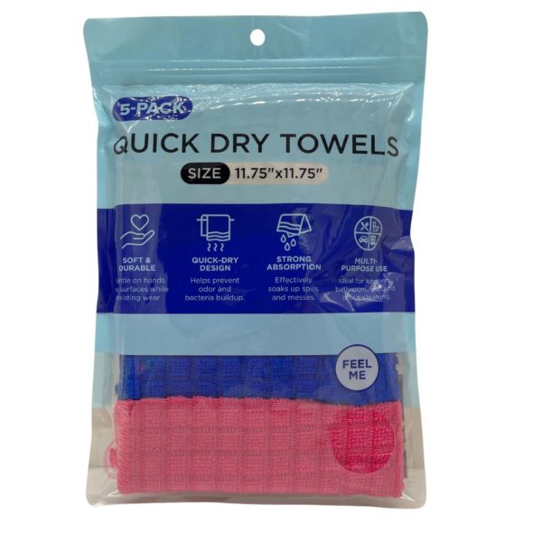 11.75" x 11.75" 5-Pack Honeycomb Texture Strong Absorption Quick Dry Towels