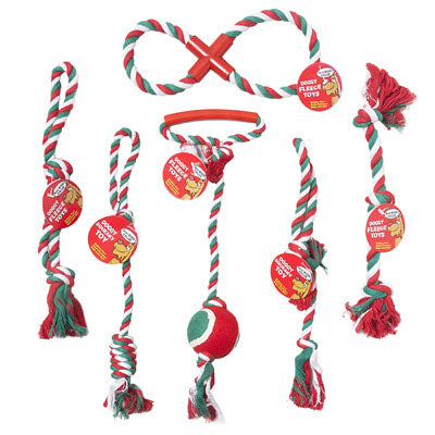 Dog Toy Christmas Rope Chews 6 Assorted Styles 3 Colors Hang Tag #c66014 Counter Display