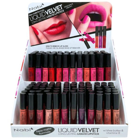 Nabi Liquid Velvet Lipstick with Shea Butter and Vitamin E in Assorted Colors in Display