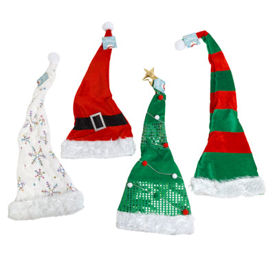 Hat Christmas Long 4ast Novelty Shapeable Adult Size 25-33inl W/12in Plush Cuff Ht/jhook