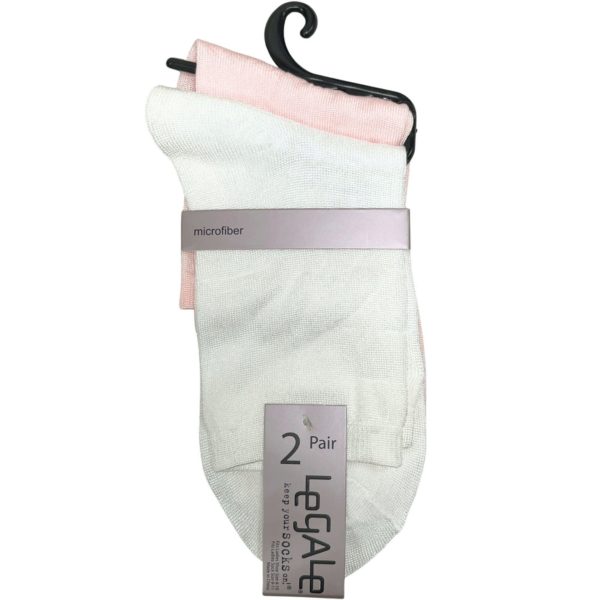 Legale 2 Pair Shiny Socks Microfiber White/Pink Ladies Shoe Size 4-10