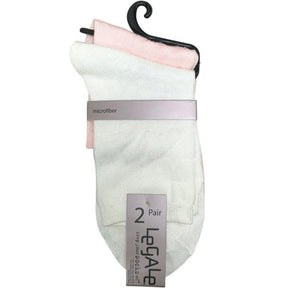 Legale 2 Pair Shiny Socks Microfiber White/Pink Ladies Shoe Size 4-10