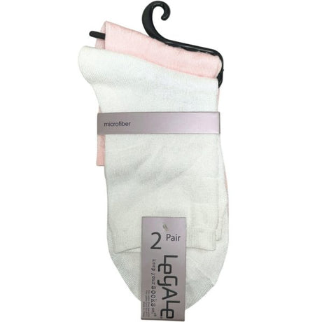 Legale 2 Pair Shiny Socks Microfiber White/Pink Ladies Shoe Size 4-10