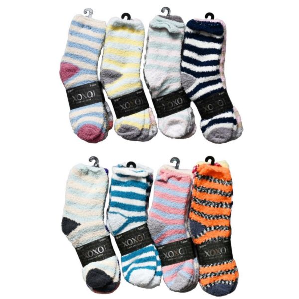 XOXO Soft and Cozy 3 Pack Fuzzy Socks in Assorted Designs for Shoe Sizes 4-10