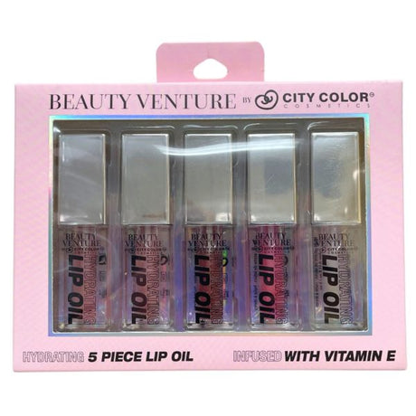 Beauty Venture 5 Piece Lip Oil Set Infused with Vitamin E in Metallic Tones