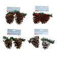 Pinecone Ornament 2pk 4ast W/glitter Gold/red/natural/white Christmas Headercard