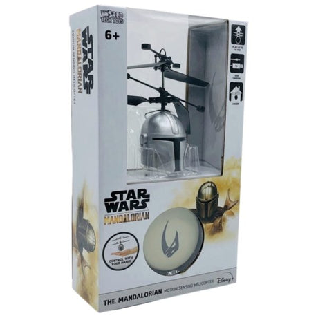 World Tech Toys Star Wars The Mandalorian 3.5 Inch Mando Helmet Sculpted Head UFO Hand Controlled Helicopter with Remote