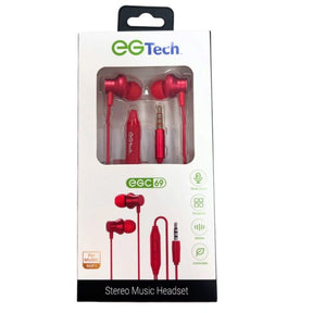 EG Tech Stereo Earbuds with Mic in Red
