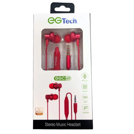 EG Tech Stereo Earbuds with Mic in Red