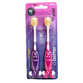 Two Pack V Max Kids Toothbrushes in Purple and Pink