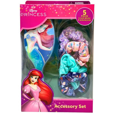 The Little Mermaid 5 Piece Accessory Set with Scrunchies and Hair Brush