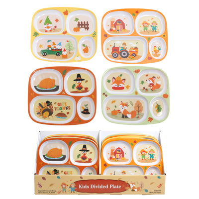 Dinnerware Kids Harvest Melamine 4section Plate 9.5 X 8.5in 4asst In 48pc Pdq/color Label