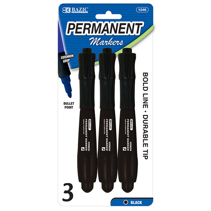 Black Bullet Tip Jumbo Permanent Marker w/ Grip (3/Pack)
