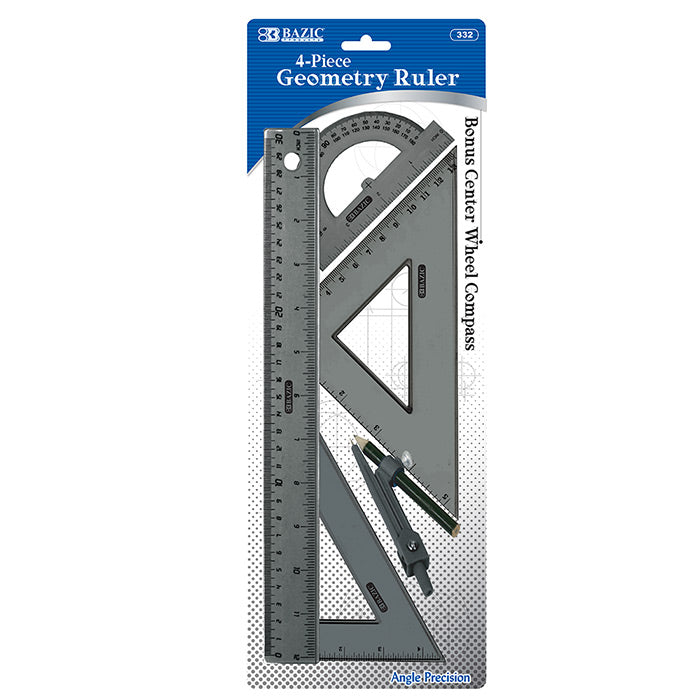 4-Piece Geometry Ruler Combination Sets w/ Compass
